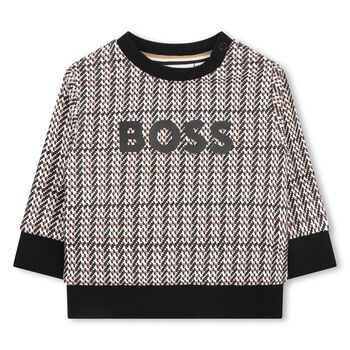 Younger Boys Black, Beige & White Checked Logo Sweatshirt