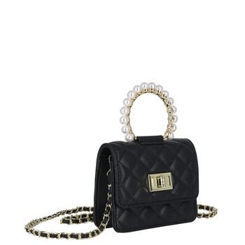 Girls Black Faux Leather Quilted Handbag