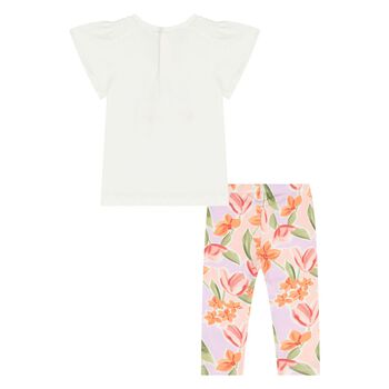 Younger Girls Ivory & Pink Floral Leggings Set
