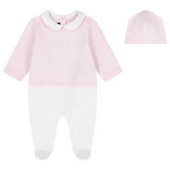Baby Girls Pink & White Logo Babygrow Gift Set