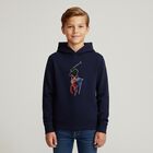 Boys Navy Blue Logo Hooded Top, 1, hi-res