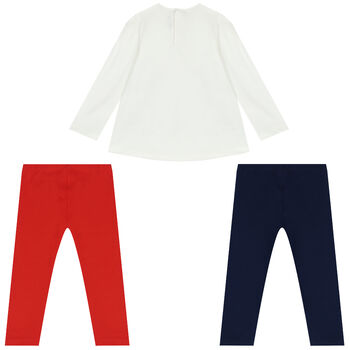 Younger Girls Ivory, Red & Navy Blue Leggings Set