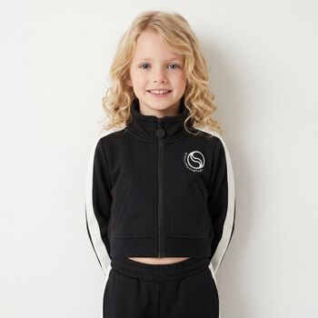 Girls Black Logo Zip Up Top