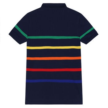 Boys Navy Striped Logo Polo Shirt