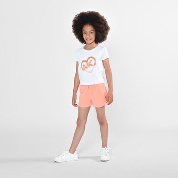 Girls White Sequin Heart Logo T-Shirt