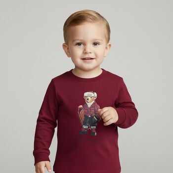 Baby Boys Burgundy Polo Bear Long Sleeve Top