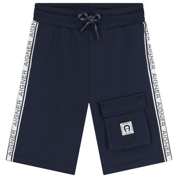 Boys Navy Blue Logo Shorts