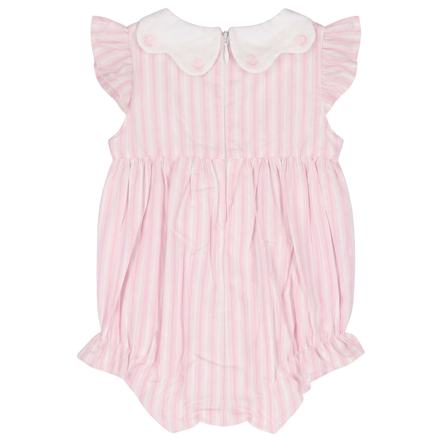 Baby Girls White & Pink Striped Romper, 1, hi-res