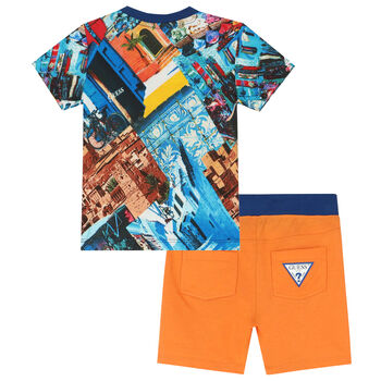 Baby Boys Blue & Orange Logo Shorts Set