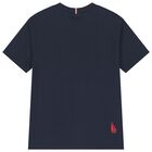 Boys Navy Blue Embroidered Logo T-Shirt, 1, hi-res