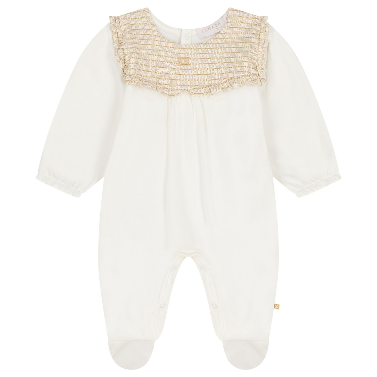 Baby Ivory & Gold Ruffled Babygrow, 1, hi-res