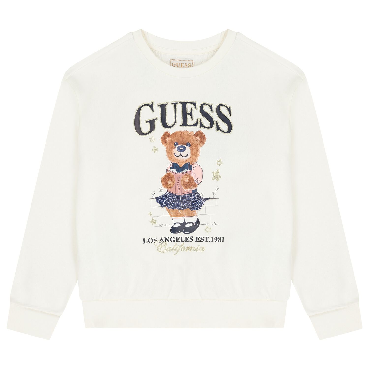 Girls Ivory Teddy Bear Logo Sweatshirt, 1, hi-res