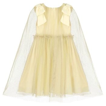 Girls Gold Tulle & Chiffon Cape Dress