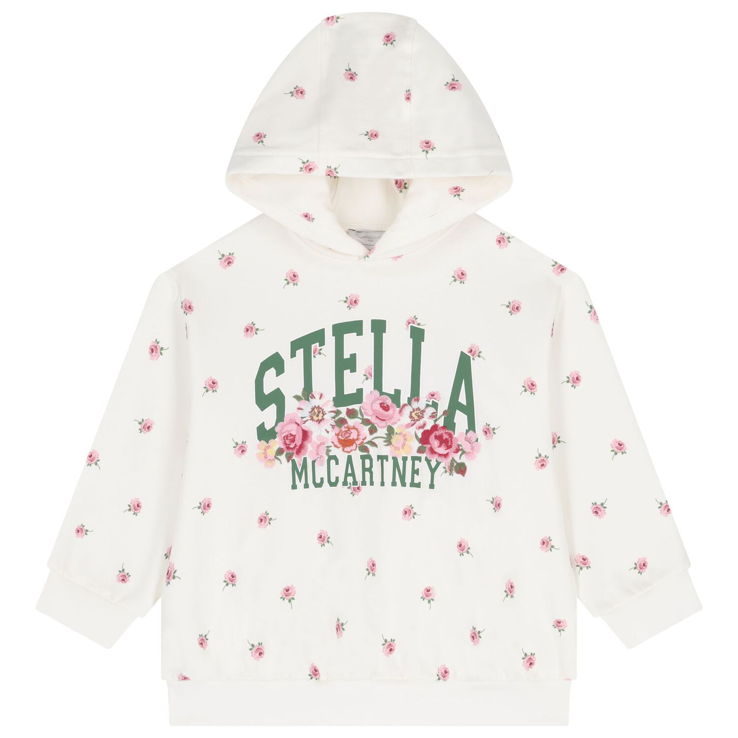 Girls Ivory Floral Logo Hooded Top, 1, hi-res