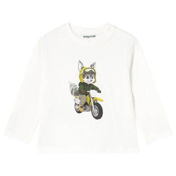 Younger Boys Ivory Fox Long Sleeve Top
