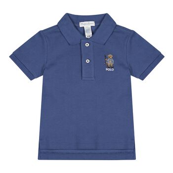 Baby Boys Navy Blue Fishing Polo Bear Polo Shirt
