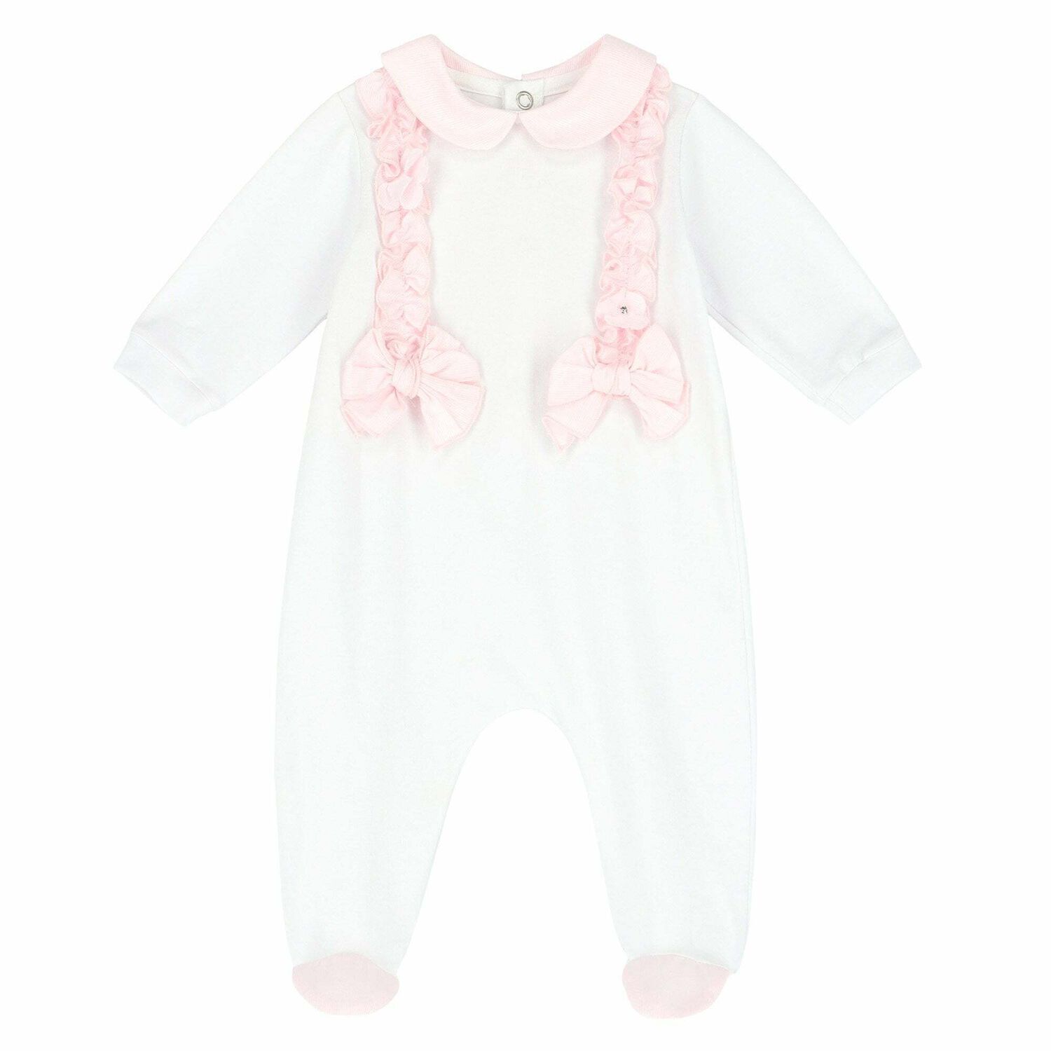 Baby Girls White & Pink Babygrow, 1, hi-res