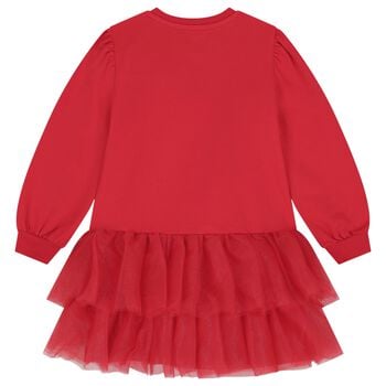 Girls Red Tulle Bow Dress