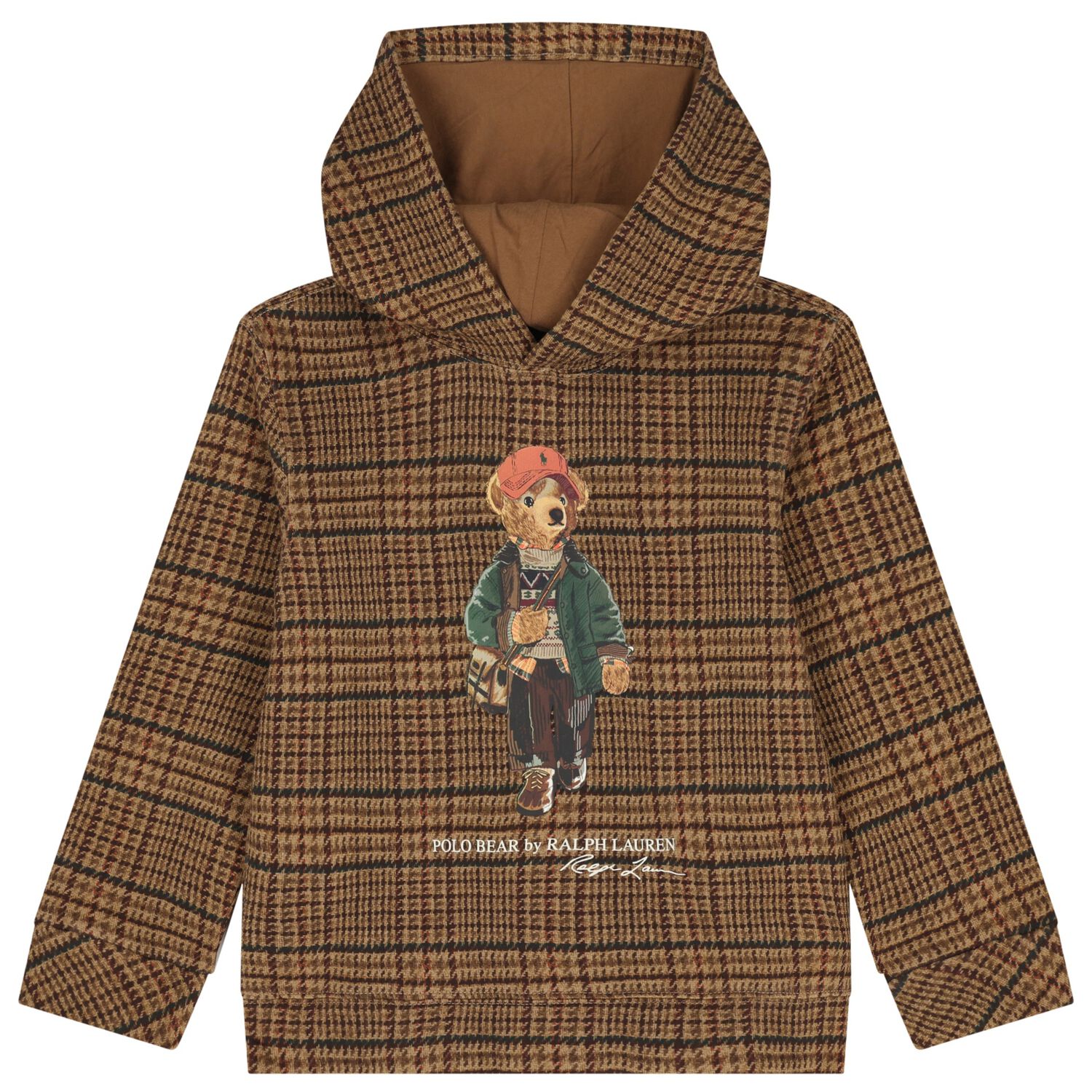 Boys Beige Polo Bear Hooded Top, 1, hi-res