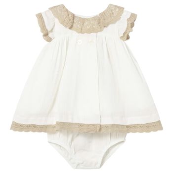 Baby Girls Ivory & Beige Lace Dress