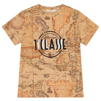 Boys Beige Geo Map Logo T-Shirt