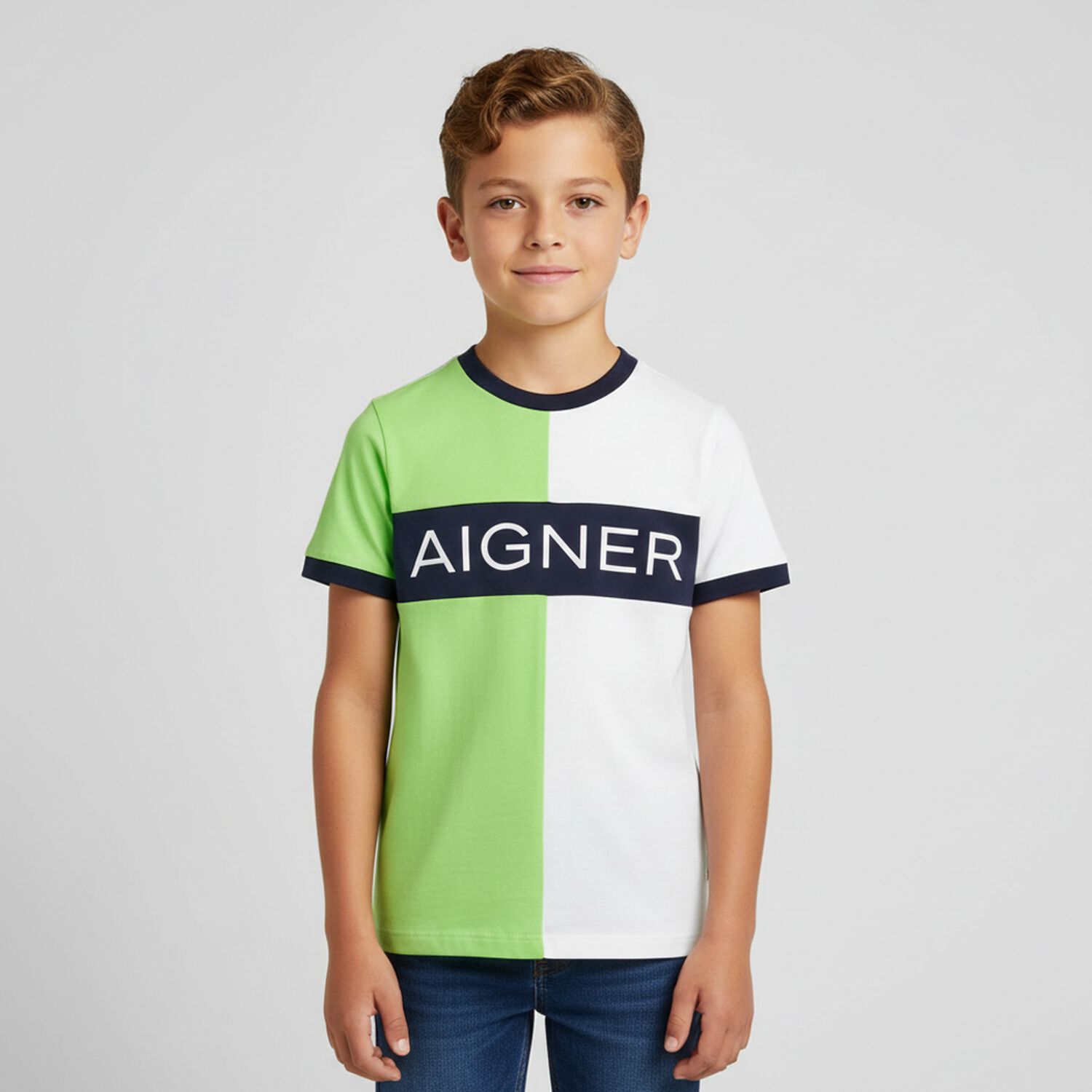 Boys Green & White Logo T-Shirt, 1, hi-res