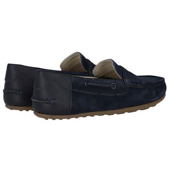 Boys Navy Blue Suede & Leather Loafers