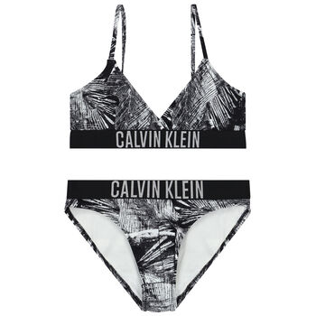 Girls Black and White Logo Bikini