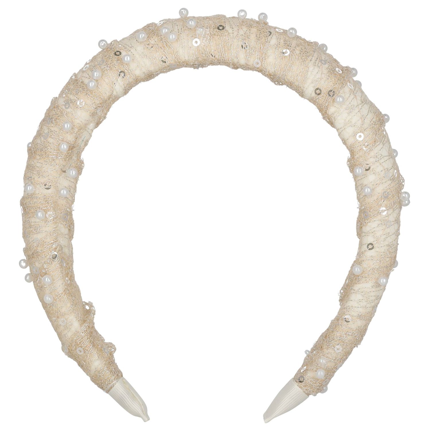 Girls Beige Pearl Embellished Headband, 2, hi-res