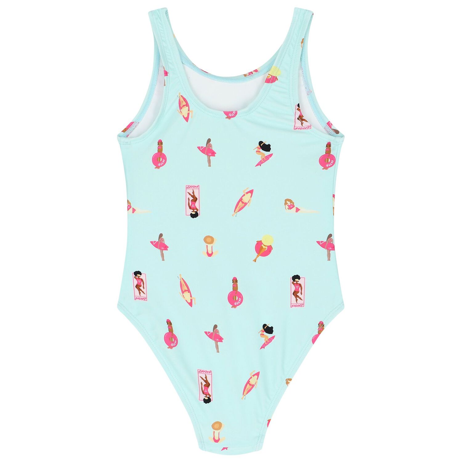Girls Aqua Printed Logo Swimsuit, 1, hi-res