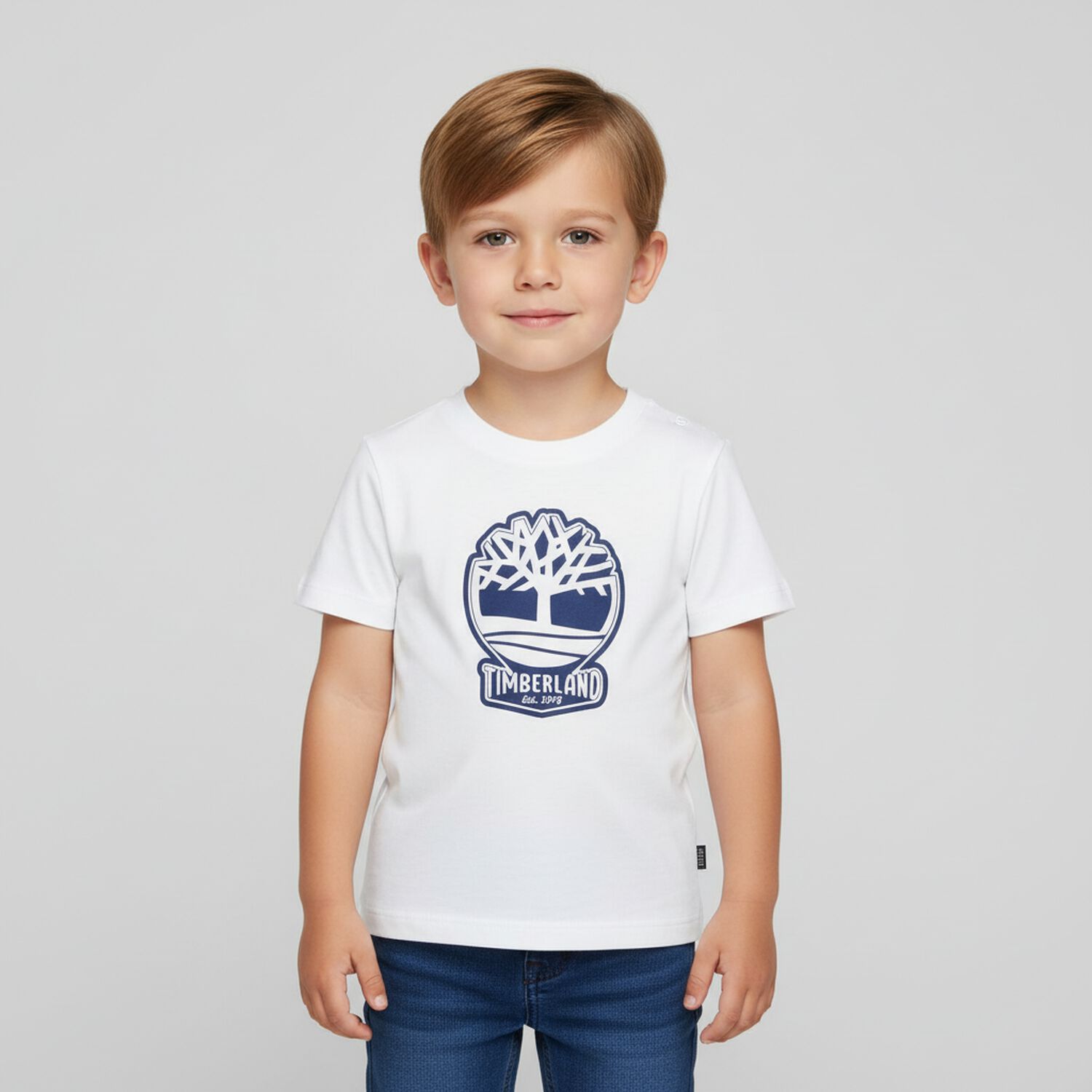Younger Boys White Logo T-Shirt, 1, hi-res