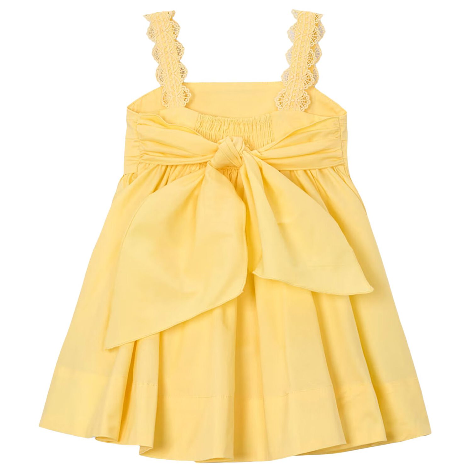 Girls Yellow Pleated Satin Dress, 3, hi-res