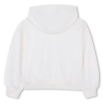 Girls White Boke Flower Logo Hooded Top