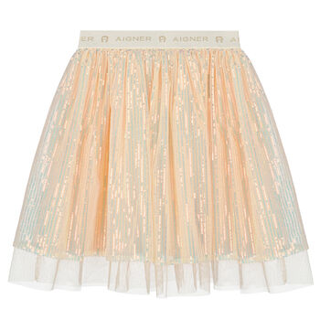 Girls Pink Embellished Sequin Tulle Skirt