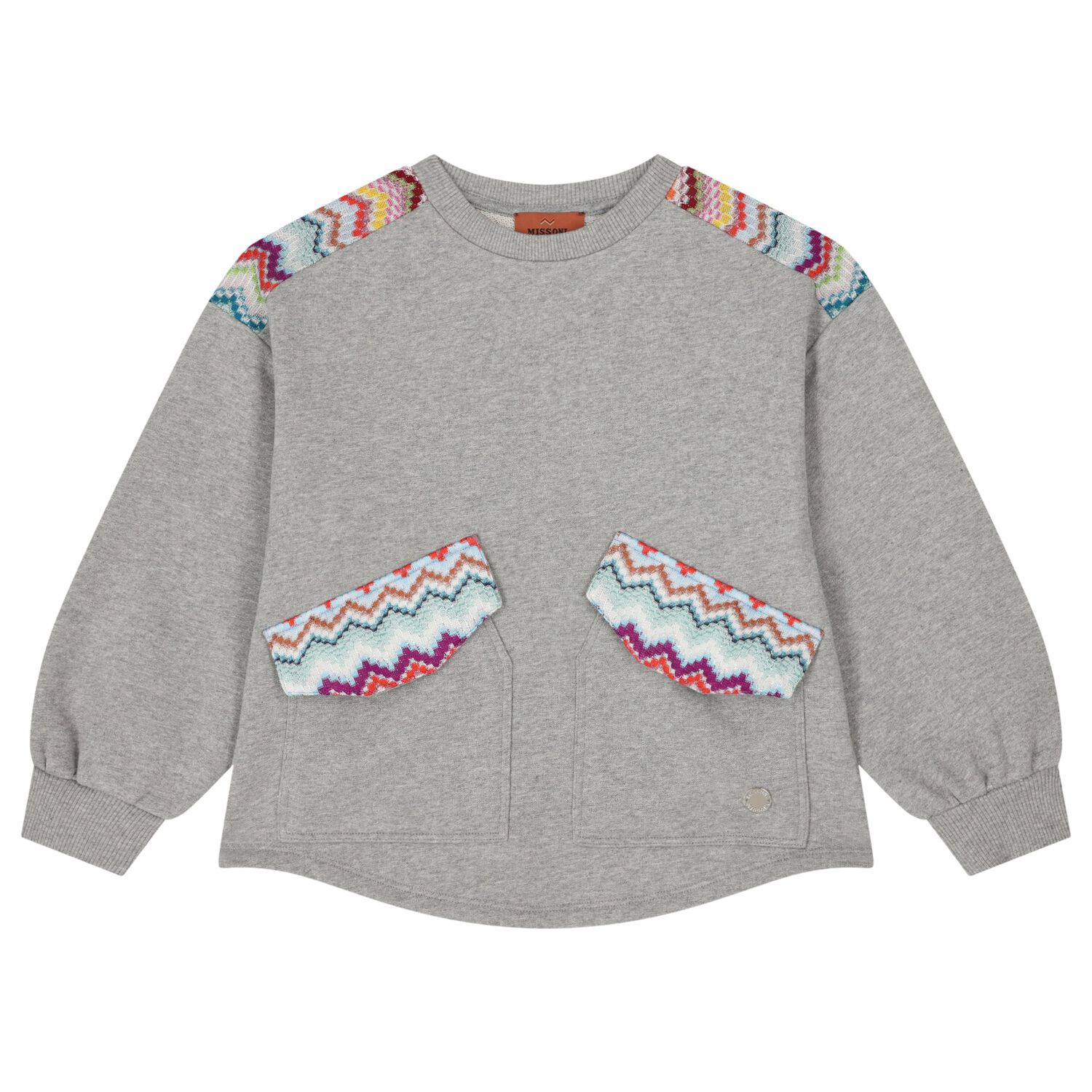 Girls Grey Zig Zag Glittery Sweatshirt, 1, hi-res