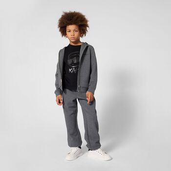 Boys Grey Logo Hooded Zip Up Top