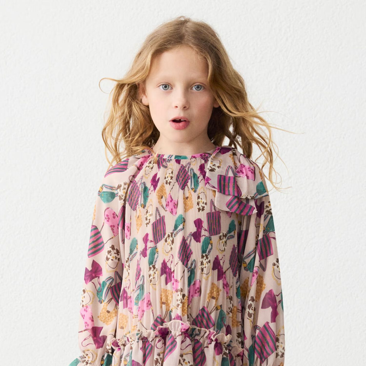 Girls Pink Chiffon Pleated Dress, 1, hi-res