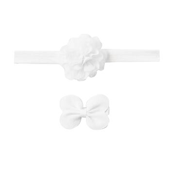 Baby Girls White Flower Headband & Clip Set