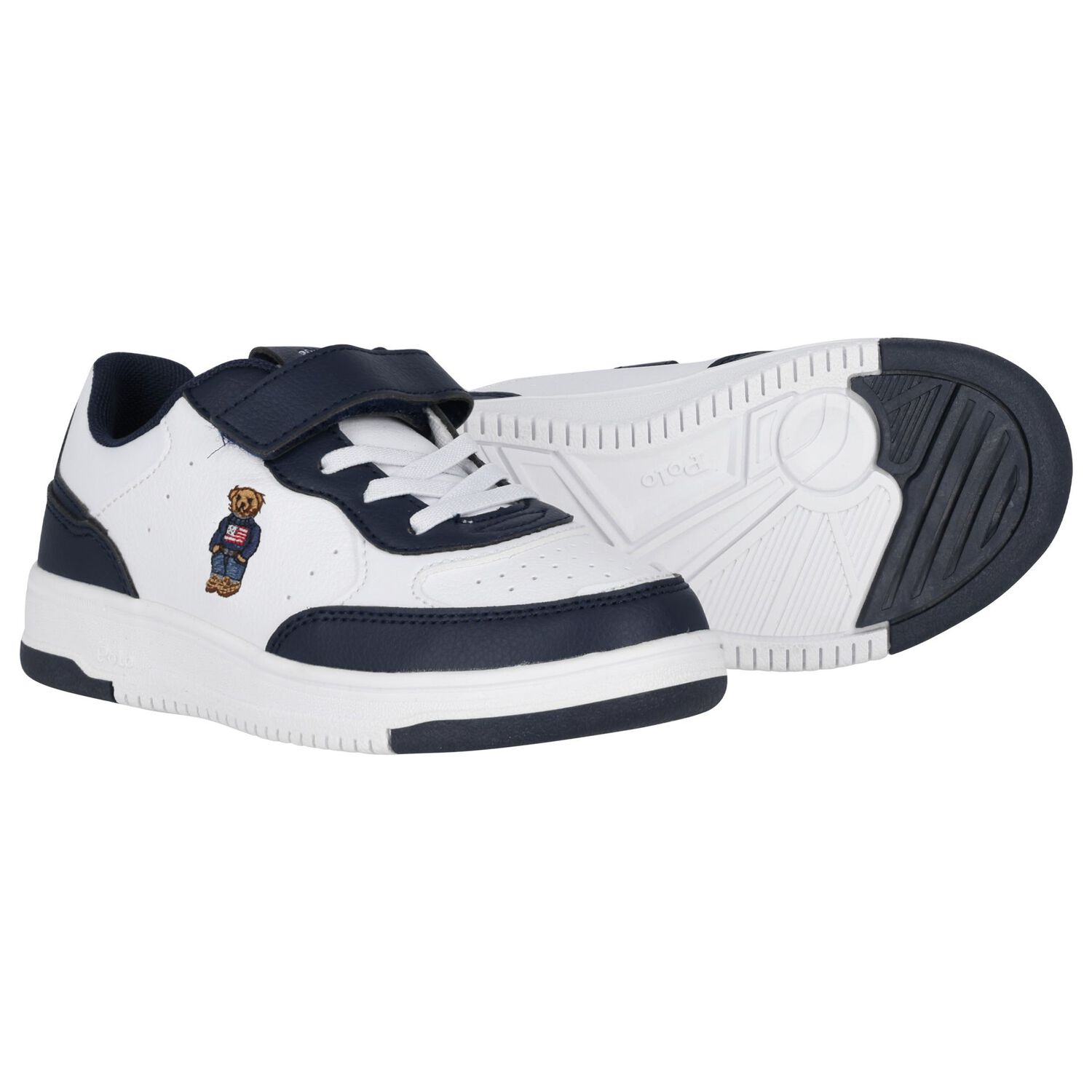 Boys White & Navy Blue Logo Trainers, 1, hi-res image number null