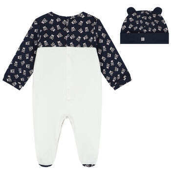 Navy Blue & White Logo Babygrow Set
