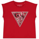 Girls Red Sequin Logo T-Shirt, 2, hi-res