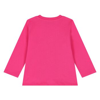 Younger Girls Pink Teddy Bear Logo Long Sleeve Top