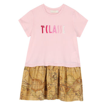 Girls Pink & Beige Logo Dress