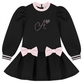 Girls Black Embellished Bow Dress