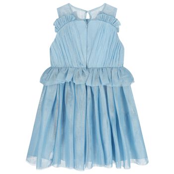 Girls Blue Ruffled Tulle Dress