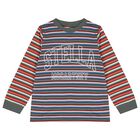Boys Multi-Coloured Striped Logo Long Sleeve Top, 1, hi-res