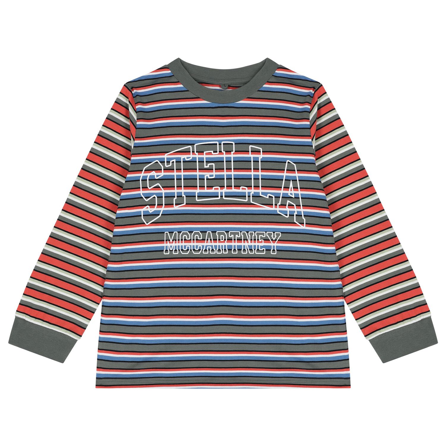 Boys Multi-Coloured Striped Logo Long Sleeve Top, 1, hi-res