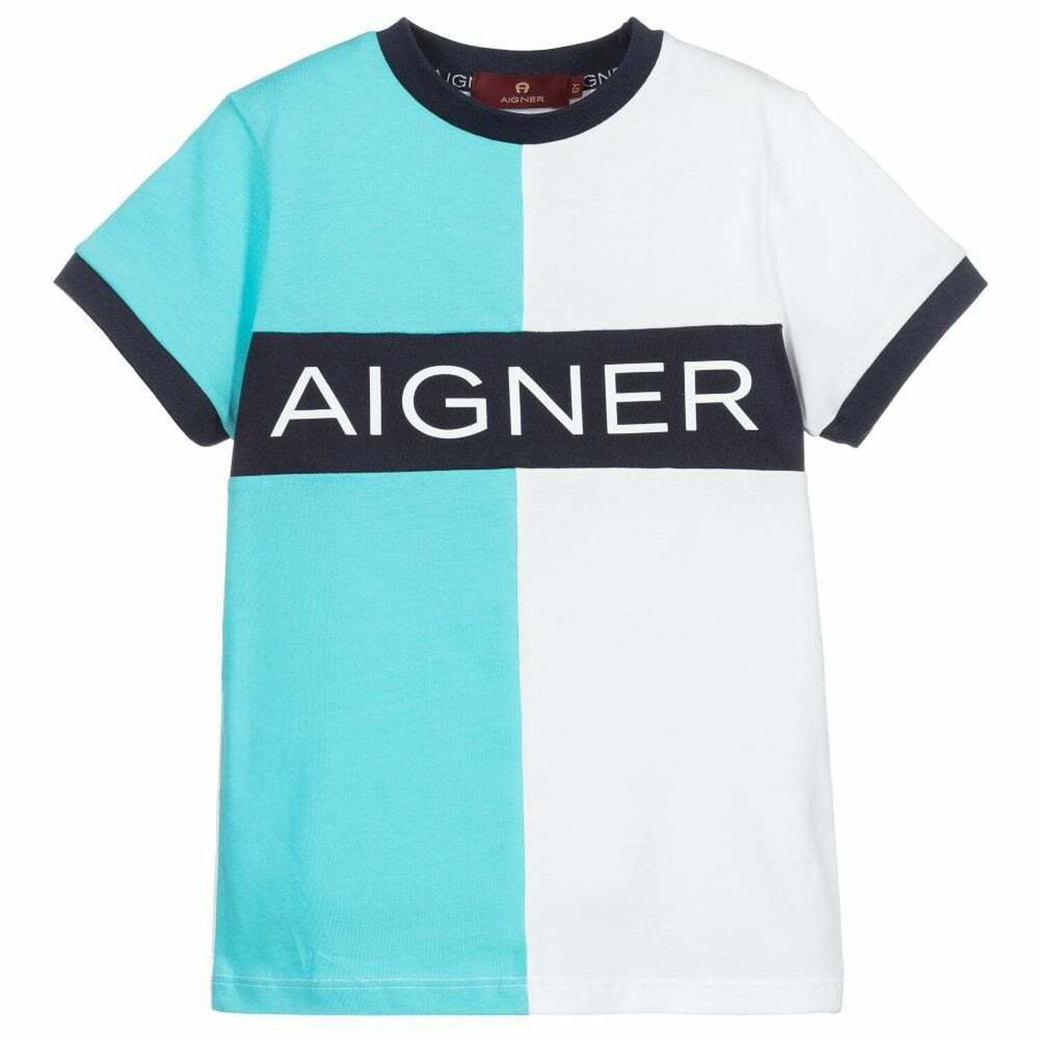 تيشيرت بالشعار باللون الازرق والابيض للاولاد, 1, hi-res