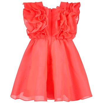 Girls Coral Ruffled Dress