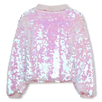 Girls Pink Iridescent Sequin Bomber Jacket 